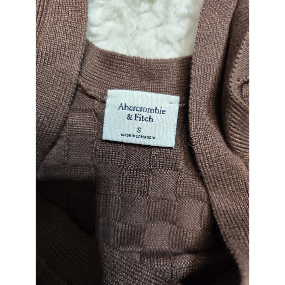 ABERCROMBIE & FITCH A&F Stretch Scoop Neck Sleeveless Brown Checkered Tank Top S - Picture 2 of 3